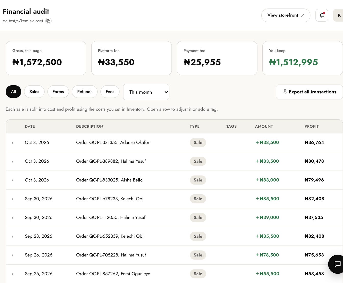 The financial audit: gross, fees and what you keep, order by order