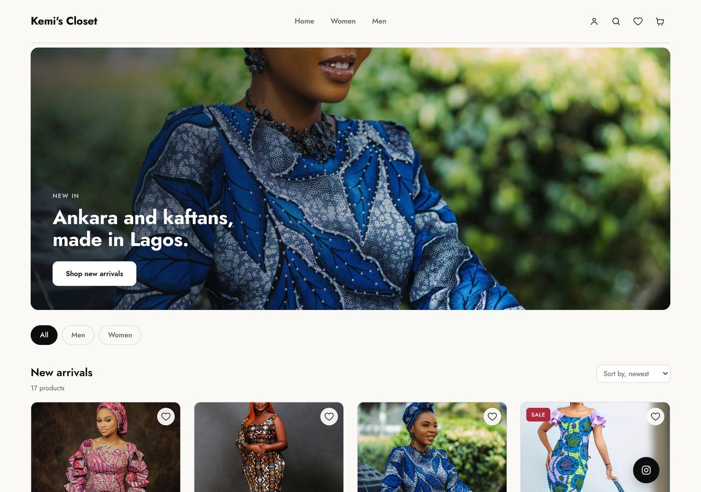Kemi's Closet storefront, built on QuickCommerce